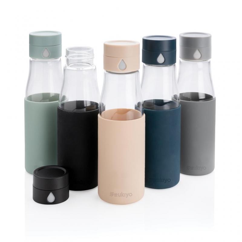 Image of Ukiyo Glass Hydration Tracking Bottle with Sleeve